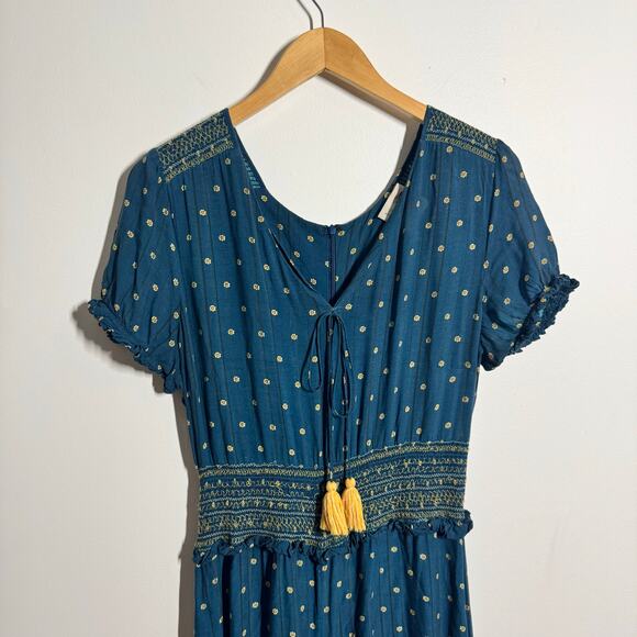 Farm Rio Rosewood Jumpsuit Anthropologie Women M Blue Floral Boho Cottage Modest - Picture 4 of 10